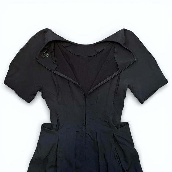 COS Black Crepe Pleated Gathered Fit Flare Short Sleeve Midi Dress Pockets 6 - Picture 4 of 7